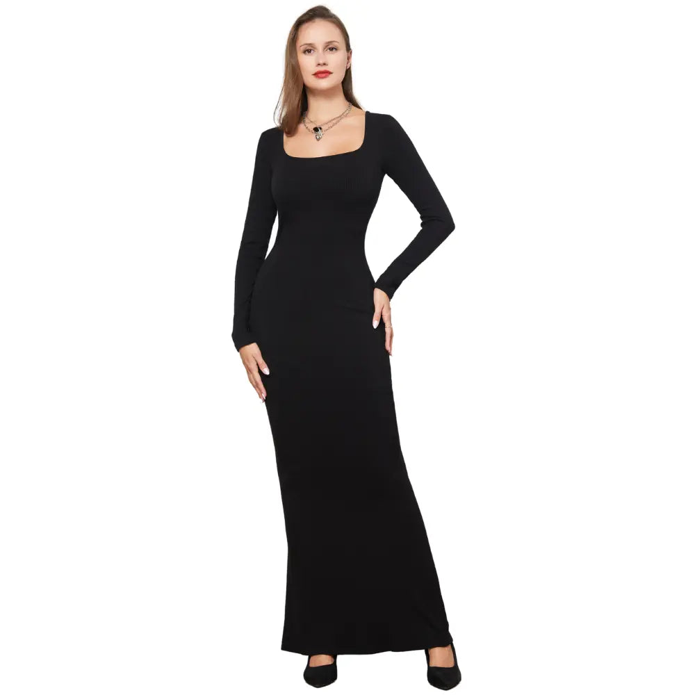 Robe longue moulante avec gaine intégrée. Manches Longues.