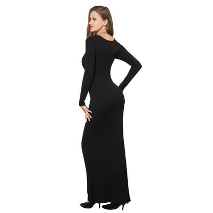 Robe longue moulante avec gaine intégrée. Manches Longues.